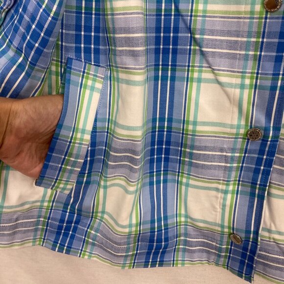 Isaac Mizrahi Blue White Plaid Snap Button Soft Stretch Jacket size 2X - Picture 4 of 11